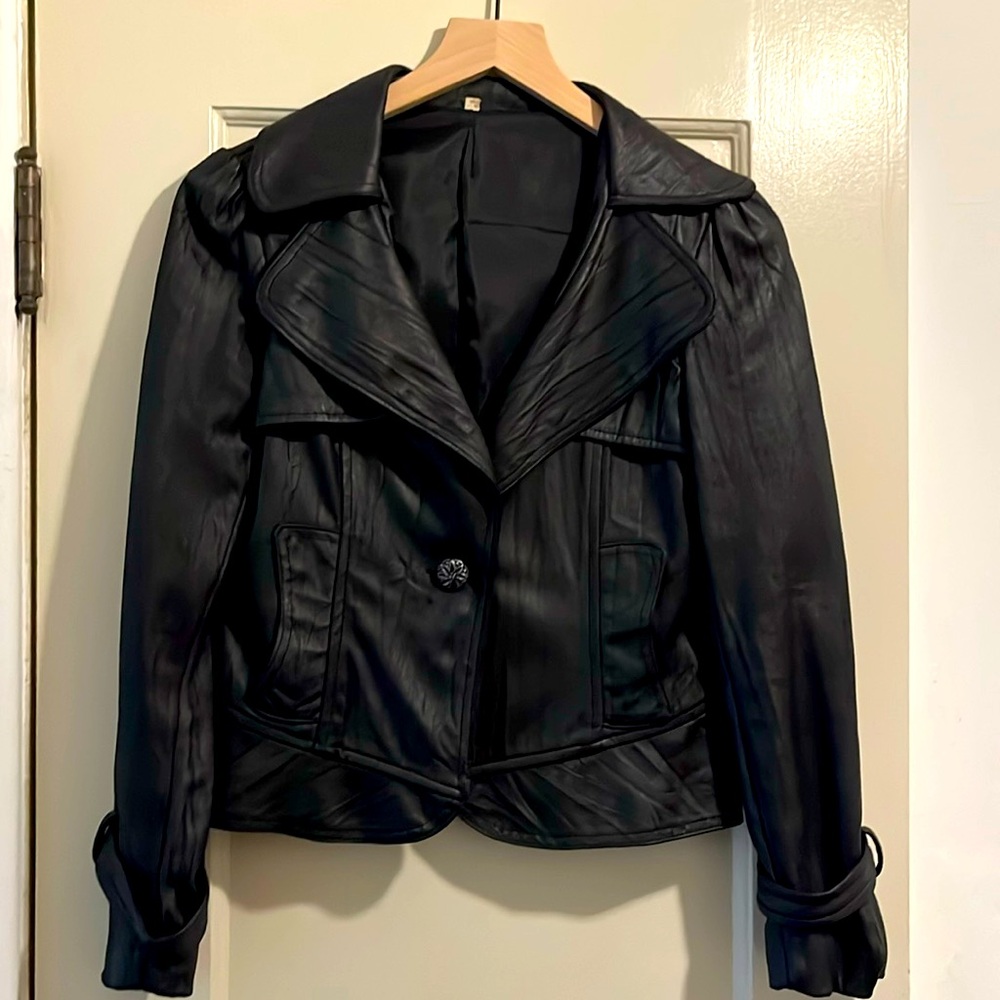 Cropped Jacket in Black Faux Leather